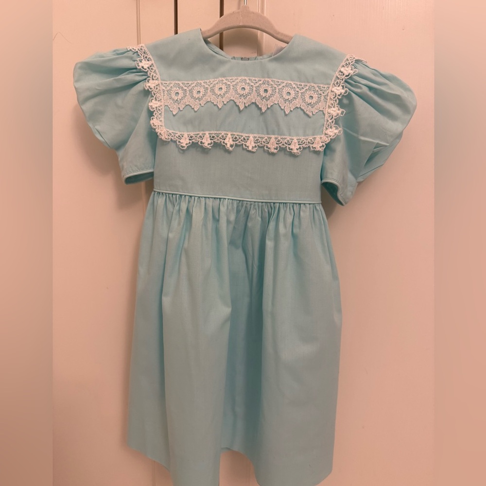 Ruth of Carolina Aqua Dress With Lace Collar 4T